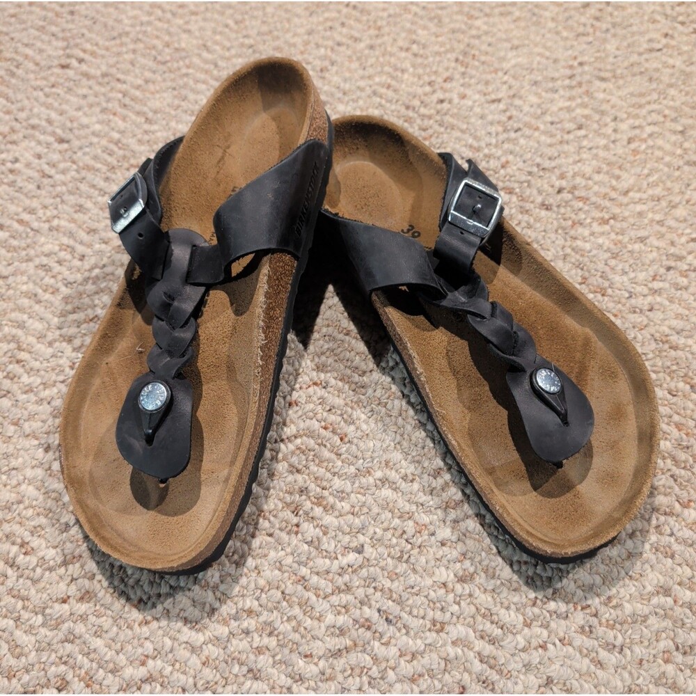 Birkenstock Gizeh Braided Sandals Women 39 US 8-8.5 Black Leather Open Toe
